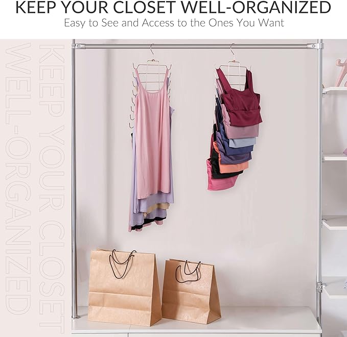 ZEDODIER 3 Pack Tank Top Hanger, Space Saving Bra Hangers, Non-Slip Hanging Sport Bras Holder, Closet Organizers and Storage for Camisoles Tank Tops Bras Ties Swimsuits Strappy Dress, Rose Gold-Ruum Studio Home