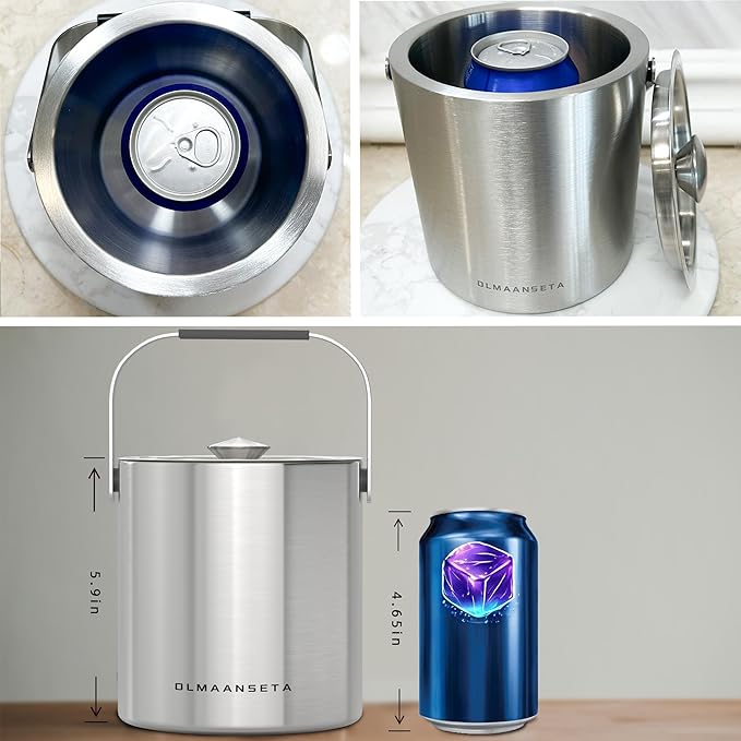 Small Ice Bucket with Lid and Tongs,1.3L Portable Mini Double Walled Ice Cube Bucket for Cocktail Bar Stainless Steel Cute Insulated Ice Buckets for Parties-Ruum Studio Home