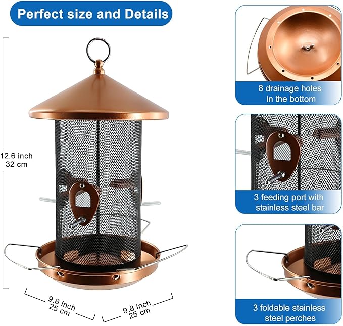 Large Bird Feeders for Outside: 12.6inch Metal for Outdoors Hanging with Copper for Garden Yard Outside Decor Cardinal Finch - Gardening Gifts for Women Men-Ruum Studio Home