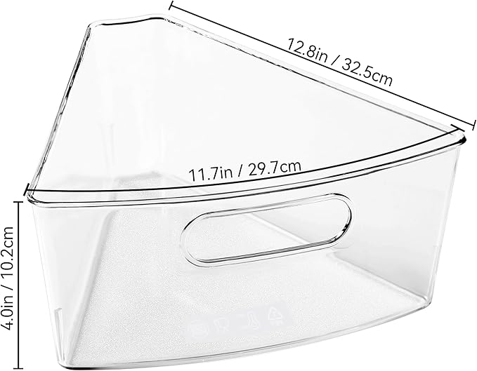 Oubonun Lazy Susan Organizers Set of 6, 12.8’’ x 11.7’’ x 4’’ Plastic Transparent Kitchen Cabinet Storage Bins with Handle, 4" Deep Container, 1/8 Wedge - Food Safe, without BPA-Ruum Studio Home
