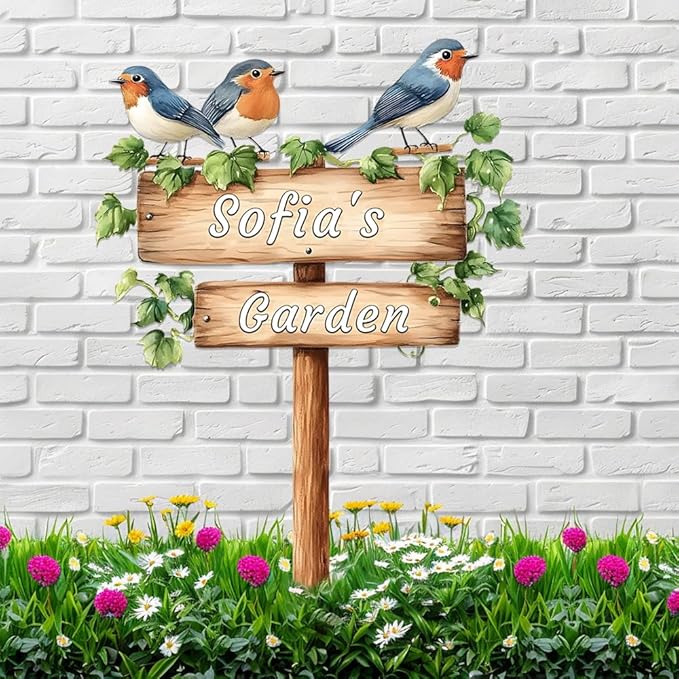Personalized Bird Metal Sign with Stake,Custom Gardener Last Name Signs Outdoor Decor,Customized Flower Gardening Housewarming Gifts,Birds on the Branch Plaques for Patio Lawn Porch Backyard Farmhouse-Ruum Studio Home