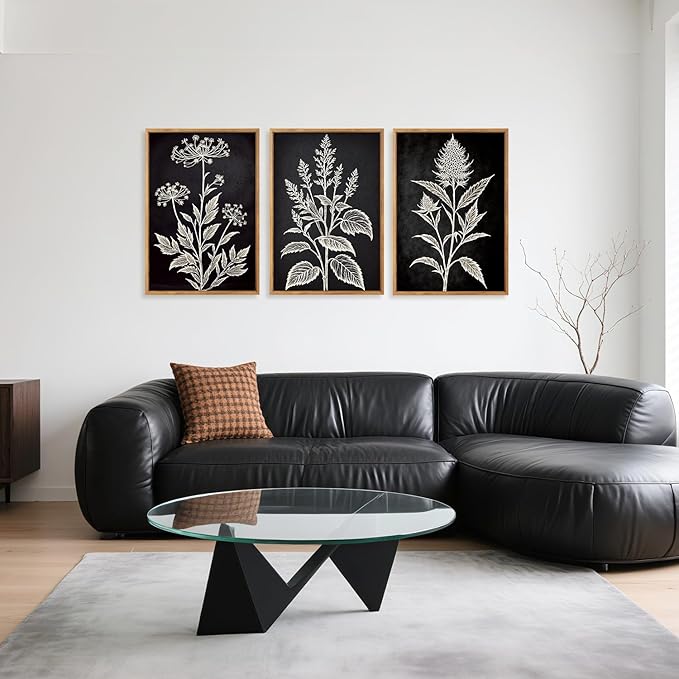 HPNIUB Vintage Floral Framed Canvas Wall Art Set, Minimalist Botanical Wall Decor, Nature Inspired Wildflower Leaf Wall Painting, Farmhouse Neutral Artwork for Living Room, Bedroom, Office-16 x24 x3-Ruum Studio Home