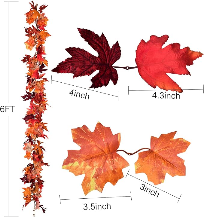 DearHouse 2 Pack Fall Garland Maple Leaf, 5.9Ft/Piece Hanging Vine Garland Artificial Autumn Foliage Garland Thanksgiving Decor for Home Wedding Fireplace Party Christmas (Red)-Ruum Studio Home