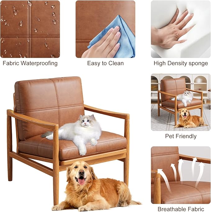 Mid Century Modern Accent Chair, Wooden Accent Chairs, Accent Chairs for Living Room, Wood Frame & Soft Cushion, Reading Leisure Chair for Living Room, Reading Room, Bedroom-Ruum Studio Home