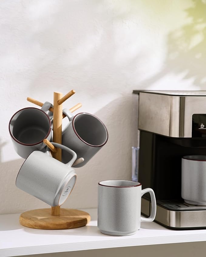 famiware Coffee Mugs Set of 6, Nebula 14oz Coffee Mugs, Ceramic Cup Set with Handle for Latte, Tea, Milk, Cappuccino, Cocoa, Light Gray-Ruum Studio Home