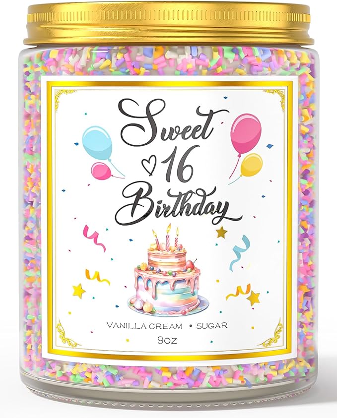 Sweet 16 Birthday Candles for Women - 9 oz Happy Birthday Candle with Vanilla Birthday Cake Scent, Gifts for Women & Men, Friendship Ideas-Ruum Studio Home