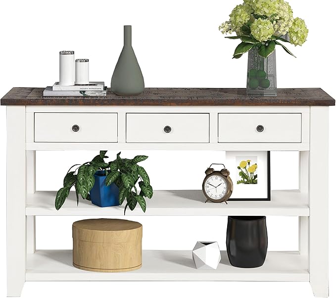 Solid Wood Console Table,Sofa Table with Storage Drawers and Bottom Shelf,Entryway Table for Entry Hallway Foyer Sofa Couch Table,Fully Assembled (48.8" Antique White)-Ruum Studio Home