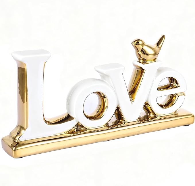 Love Sign Decoration - White & Gold Modern Bird Sculpture Statue, Personalized Love Decor for Living Room, Bedroom, Desktop-Ruum Studio Home