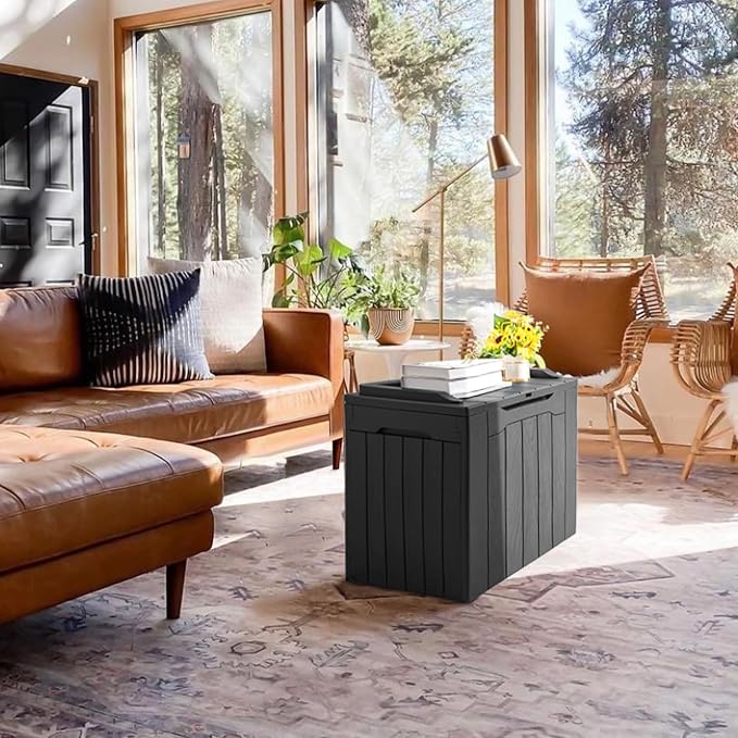 JUMMICO 31 Gallon Resin Deck Box Waterproof Indoor Outdoor Storage Boxes for Patio Furniture Cushions and Garden Tools (Gray)-Ruum Studio Home
