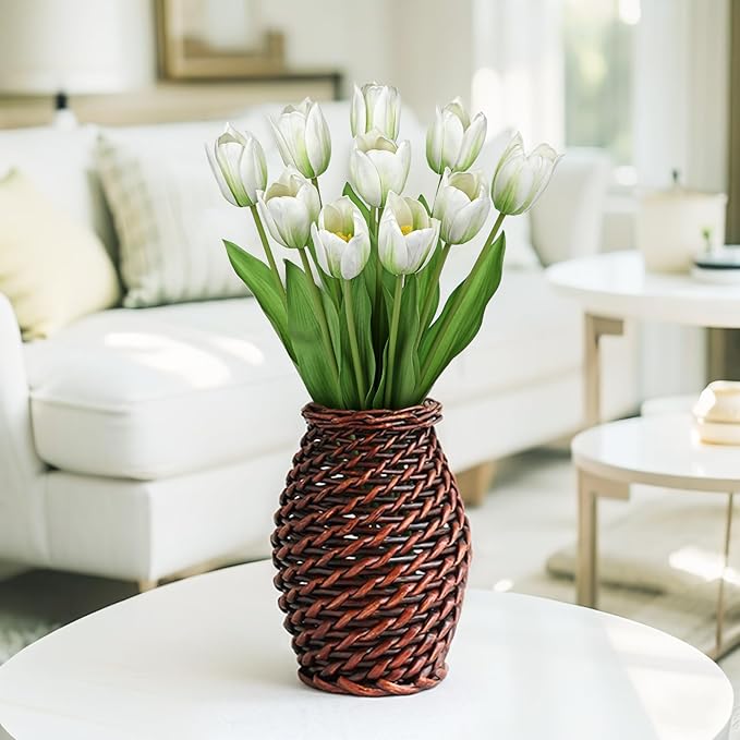 Artificial Tulips Flowers – 20" Long Stem Faux Tulips, 10PCS Real Touch Fake White Tulip for Vase, Farmhouse, Kitchen, Spring & Wedding Home Decor-Ruum Studio Home
