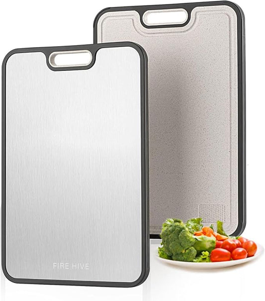 FIRE HIVE Kitchen Stainless Steel Cutting Board,Double-Sided Multi-Functional Cutting Boards,Large Cutting Board Made of Stainless Steel & Platycodon, 16*11 inches Safe Kitchen Cleaning Cutting Boards-Ruum Studio Home