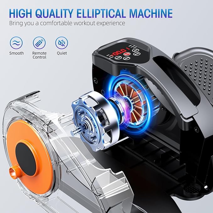 Under Desk Elliptical Machine, Quiet & Portable Seated Pedal Exerciser with 12 Adjustable Speeds & Remote Control, Low-Impact Electric Ellipse Leg Exerciser for Cardio & Strength-Ruum Studio Home