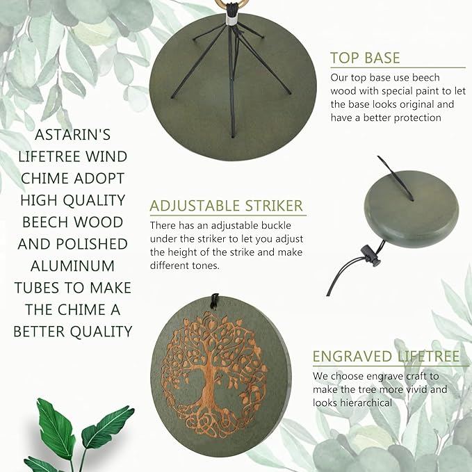 Gifts for Mom & Grandma - Outdoor Wind Chimes with Engraved Tree of Life, Large Patio Hanging Decor for Garden, Yard, Christmas, Anniversary Celebrations-Ruum Studio Home