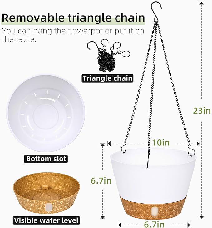 QCQHDU 2 Pack Hanging Planters for Indoor Outdoor Plants, 10 Inch Hanging Baskets Flower Pots with Reservoir Tray & Visible Water-Level-Ruum Studio Home