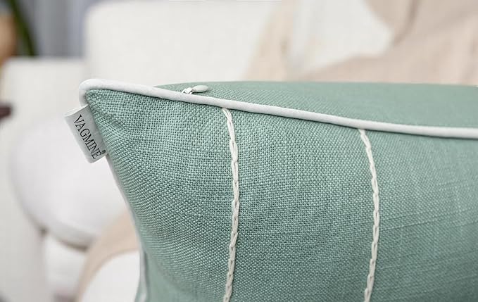 VAGMINE Hand Embroidered Daisy Accent Throw Pillow Cover - 18x18 Inches Square - 100% Cotton Light Teal Decorative Cushion Cover for Couch, Sofa, Bed - Textured Embroidery - Elegant Floral Home Décor-Ruum Studio Home