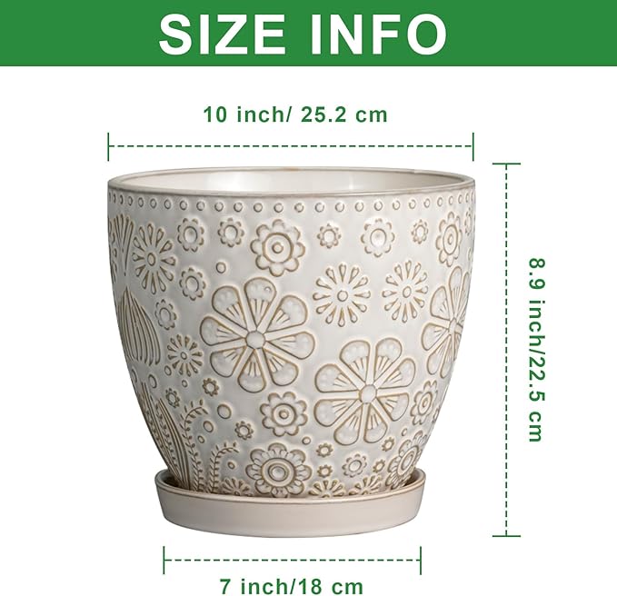 10 Inch Ceramic Planter Pot Large Plant Pot for Indoor Plants Outdoor Round Flower Pot with Drainage Hole and Saucer for Home Garden Decor White-Ruum Studio Home