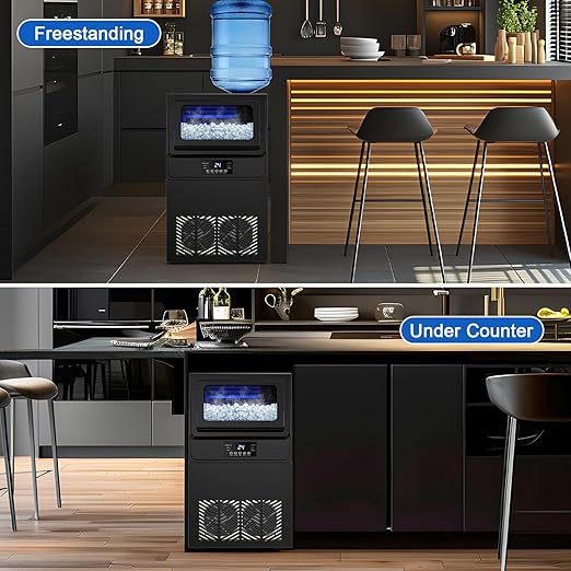 Commercial Ice Maker Machine 100 LBS/24H, 36 Ice Trays Freestanding & Undercounter Ice Machine Stainless Steel with 20 LBS Ice Storage Capacity, Ice Maker with Water Line, Dual Water Inlet, Black-Ruum Studio Home