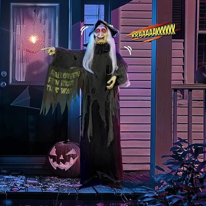 AW Animated Halloween Decorations,Scary Witch,6 FT Life Size Standing Clown,Motion/Sound Activated LED Eyes Creepy Sound,Haunted House Props,Party Outdoor Indoor Lawn Yard Patio 2025-Ruum Studio Home