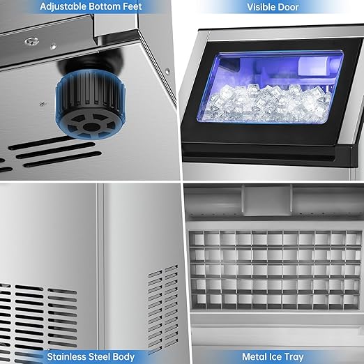 Ice Maker Commercial Ice Machine 200 lbs /24H, 33 lbs Large Storage Capacity Bin, Under Counter or Freestanding Ice Cube Makers Stainless Steel for Restaurant Bar Cafe-Ruum Studio Home