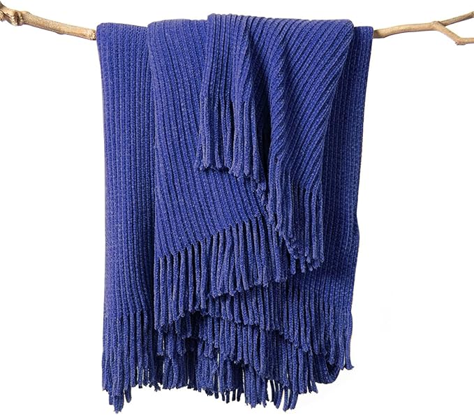 lifein Throw Blanket for Couch, Soft Boho Decor Bed Throw,Cozy Blue Chenille Knitted Small Farmhouse Lightweight Throw for Spring(Blue,50 * 60")-Ruum Studio Home
