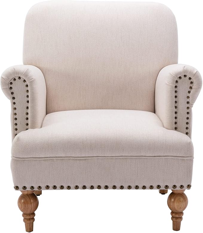 chairus Linen Accent Chair for Living Room Upholstered Mid Century Modern Single Sofa Chair with Solid Wood Legs Comfy Reading Chair Armchair for Bedroom/Office Room/Recption/Lounge, Cream-Ruum Studio Home
