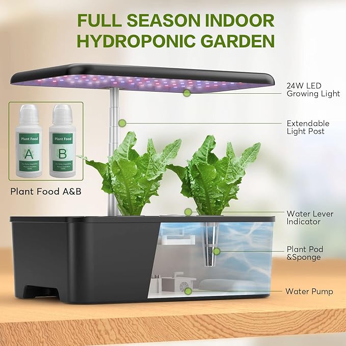 MUFGA 12 Pods Hydroponics Growing System, Indoor Garden with LED Grow Light, Plants Germination Kit, Mini Herb Garden with Pump System, Height Adjustable (No Seed)-Ruum Studio Home