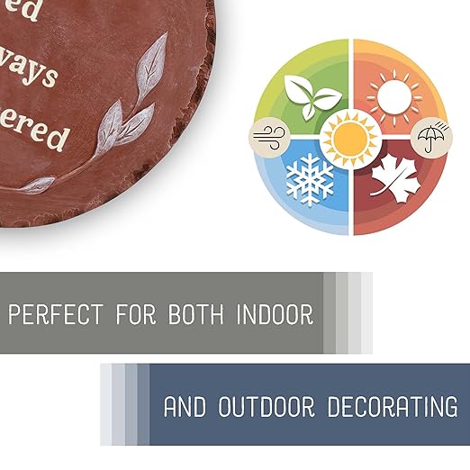 NAT & Jules Floral Laurel Wreath Leaves Pattern Dimensional Indoor Outdoor 12 inch Round Cast Resin Decorative Garden Stepping Stone, Patio, Walkway Sculpture Yard Art, Forever Loved Red-Ruum Studio Home
