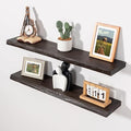Axeman 32 inch Floating Shelves for Wall - 8'' D Live Edge Rustic Solid Elm Wood Floating Shelves Wall Mounted, Wall Shelves with Invisible Bracket for Living Room Bedroom Kitchen, Set of 2 Walnut-Ruum Studio Home