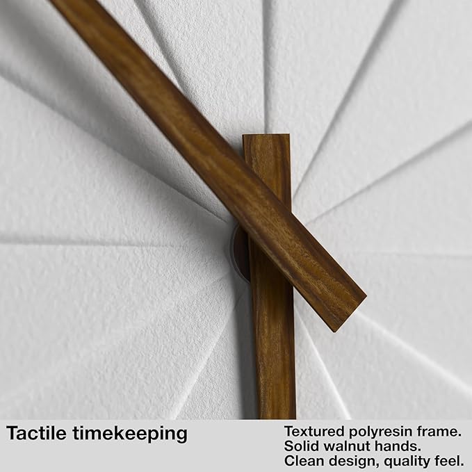 Driini Staircase Modern Wall Clock - Unique 10.5 in. Frameless Concrete Design - Contemporary, Minimalist Decor; No Numbers - Silent Battery Operated Clocks with Decorative Wooden Hands; White-Ruum Studio Home
