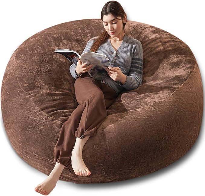 Bean Bag Chair 6Ft, Memory Foam Filled, Large Beanbag Chairs for Adults and Teens, Soft Sofa with Removable Flannel Cover, Round Couch for Living Room Bedroom College Dorm (Coffee, 6FT-67×67"×24")-Ruum Studio Home