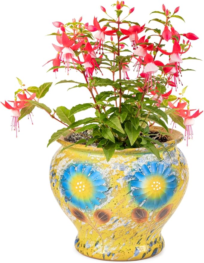 Sungmor Ceramic Hand Painted Succulent Flower Pots, 9 Inch Large Pottery Pots for Indoor Outdoor Plants, Decorative Ceramic Vase for Flower Arrangement Home Decor, Vintage Centerpieces Flowerpot-Ruum Studio Home
