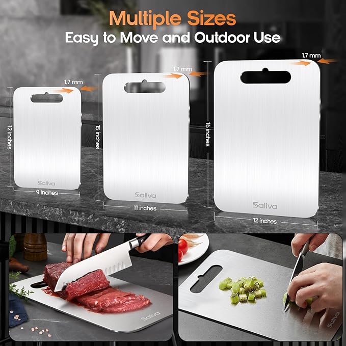 Saliva Titanium Cutting Boards for Kitchen, Cutting Board Double Sided Food Grade, Dishwasher Safe, No Blunt Knife, Chopping Boards with Handle for Meat, Fruit & Vegetable (12x9in)-Ruum Studio Home