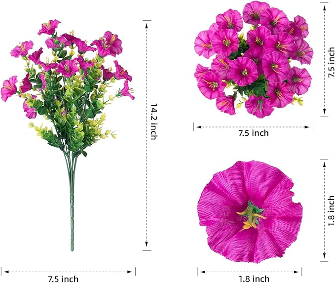 Artificial Flowers for Outdoors Fake Plants Outside Decoration, 12 Bundles Silk Colorful Morning Glory with Eucalyptus UV Resistant Realistic Faux Flowers for Planter Front Door Garden Yard-Ruum Studio Home