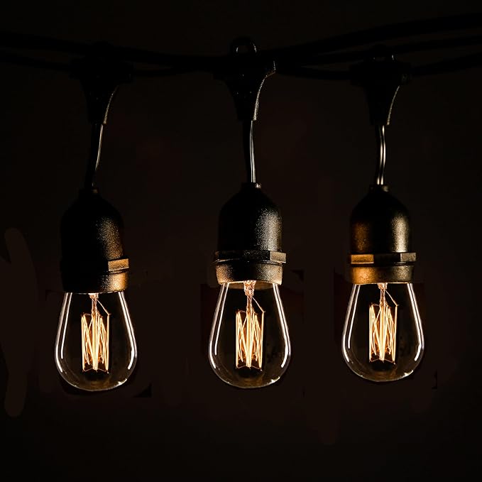 Hometown Evolution, Inc. E26 Outdoor Commercial String Lights with Suspended Socket for Weatherproof Heavy Duty Vintage Outside Lighting (S14 Lantern Edison 11 Watt Bulbs, 24 Foot 12 Socket)-Ruum Studio Home