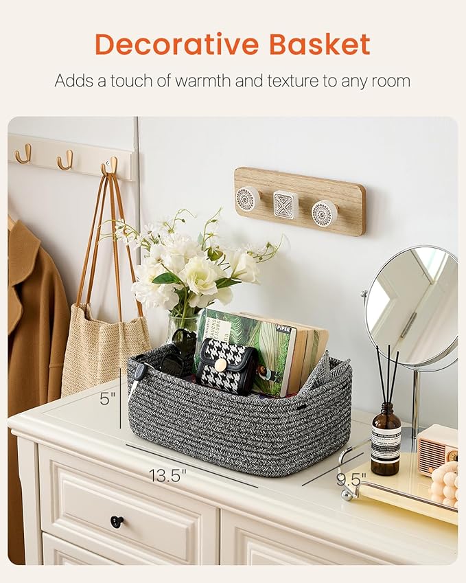 KALLAX Small Woven Basket, 13.5 x 9.5 x 5 Inches, Storage Basket for Organizing, Cute Small Rope Shelf Closet Cube Storage Bins Baskets for Shelves, Dog Toy Gift Baskets Empty, 3 Pack Mixed Black-Ruum Studio Home