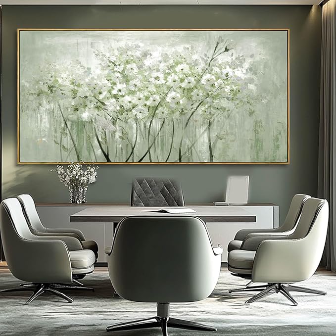 Framed Green Flower botanical Canvas Wall Art 29"x58" Modern Botanical Poster Artwork for Bedroom Living Room Office Kitchen Decor-Ruum Studio Home