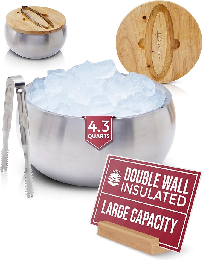 Gusto Nostro 4.1L Insulated Ice Bucket with Lid and Tongs, Double Wall Stainless Steel Ice Bucket Large, BPA Free Ice Bucket for Cocktail Bar, Keeps Champagne, Wine, Beer Chill for Parties-Ruum Studio Home