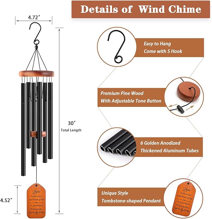 Sympathy Gift Baskets, 30" Wooden Memorial Wind Chimes for Loss of Loved One, Memorial/Bereavement/Condolence/Funeral Gifts, in Memory of a Loved One Mother Father-Ruum Studio Home