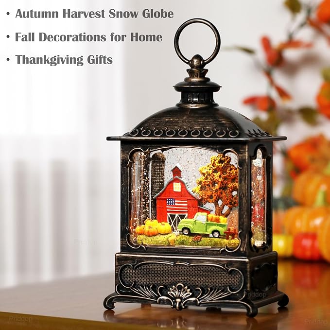 Fall Snow Globe Lantern Fall Decorations for Home Thanksgiving Gifts Autumn Harvest Fall Decor Swirling Glitter Snow Globes Barn Truck Pumpkin Farm-Ruum Studio Home