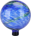 VCUTEKA Glass Outdoor Gazing Globe, Blue and Green Hand Painted Swirled Sphere for Patio Garden Gazing Ball Yard Ornament, 10 Inch-Ruum Studio Home