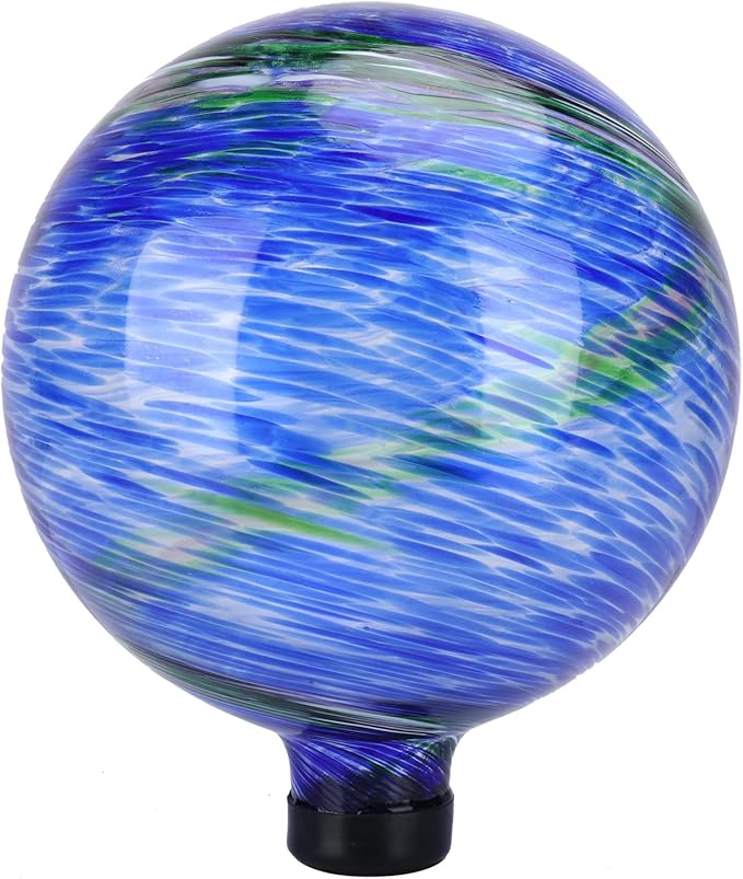 VCUTEKA Glass Outdoor Gazing Globe, Blue and Green Hand Painted Swirled Sphere for Patio Garden Gazing Ball Yard Ornament, 10 Inch-Ruum Studio Home