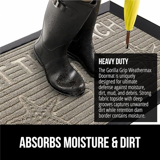 GORILLA GRIP 100% Waterproof All-Season WeatherMax Doormat, 47x35, US Designed Natural Rubber, Stain and Fade Resistant, Low Profile Indoor Outdoor Door Mats, Easy Clean Patio Mat, Sand Beach-Ruum Studio Home