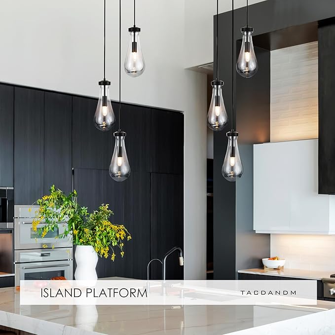 3-Light Raindrop Pendant Light Fixtures, Black Glass Pendant Lighting, Teardrops Modern Hanging Light for Entryway Foyer Kitchen Island Dining Living Room Hallway-Ruum Studio Home