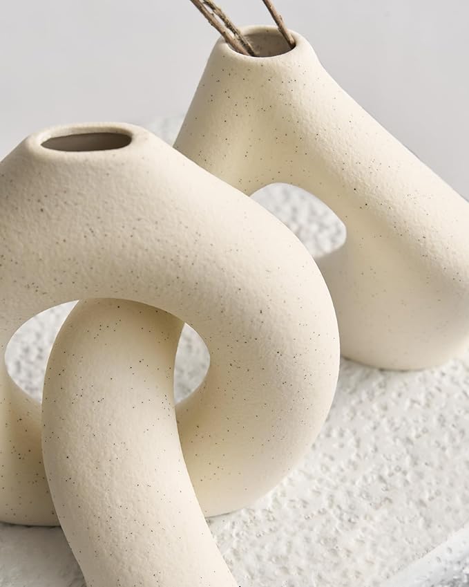 NOBULA White Ceramic Donut Vases – Modern Home Decor for Living Room, Bedroom & Table Centerpiece - Minimalist Nordic – Unique Vases for Olive Plant & Flowers – Decorative Coffee Table Vase Set of 2-Ruum Studio Home