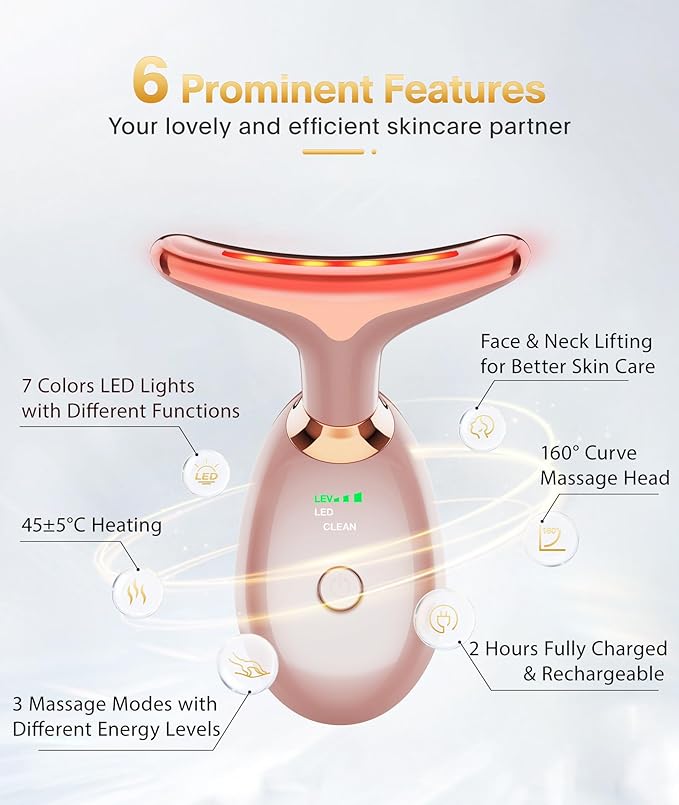 7-in-1 Deplux Face Neck Massager for Daily Skin Care Routine, Portable Facial Massager, Skin Care Tool, Rose Gold-Ruum Studio Home