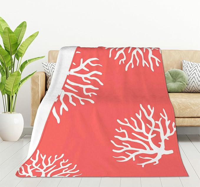 HGOD DESIGNS Beach Coral Fleece Throw Blanket Soft Cozy Coral Fuzzy Blanket Caring for Women & Adults Ocean Coral Pink Branch Reef Nature Red White Plush Microfiber Blanket 50"x60"-Ruum Studio Home