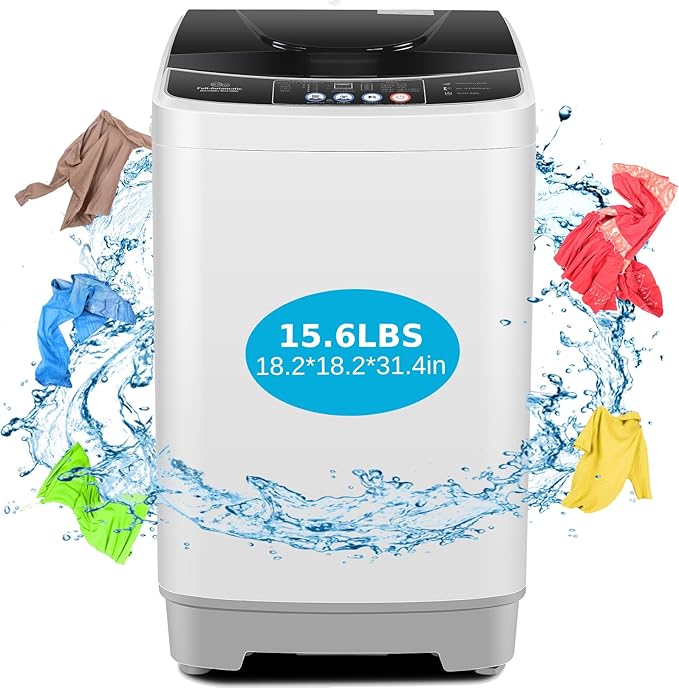 Nictemaw Portable Washing Machine 15.6Lbs Capacity Portable Washer with Drain Pump 2.1Cu.ft Full-Automatic Compact Washer with 10 Programs 8 Water Level for Home, Apartment, RV, Dorms-Ruum Studio Home