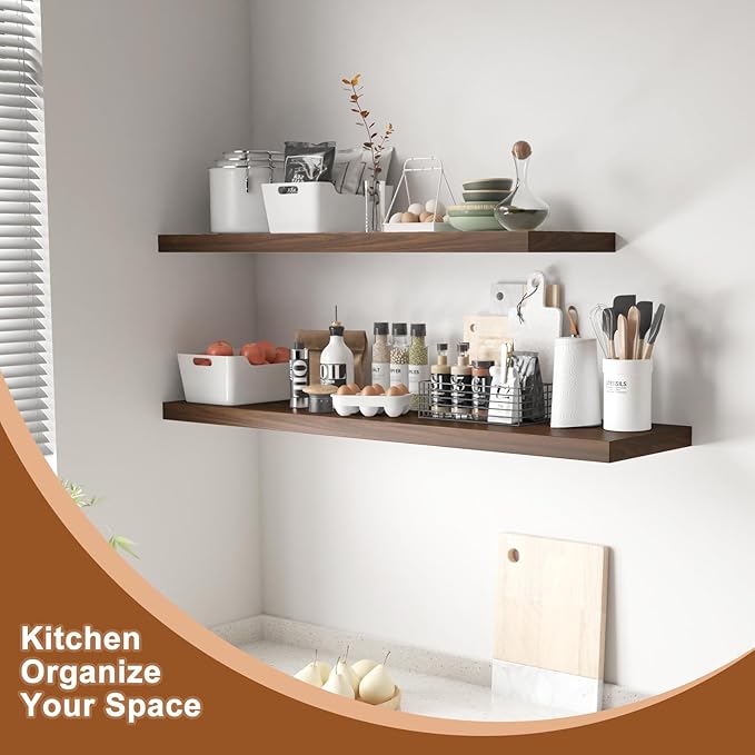 12 Inch Deep Floating Shelves for Wall 2 Pack Floating Shelves Large Storage Space Wall Mount Shelf for Living Room Kitchen Bathroom 30" W x 12" D x 1.2" H Rustic Brown-Ruum Studio Home