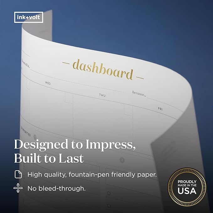 Ink+Volt Dashboard Deskpad | Undated Weekly Planner Notepad with 52 Undated Sheets, Premium Productivity Planner, Minimalist Weekly to do List for Work & Study | A4 Size | Made in the USA-Ruum Studio Home