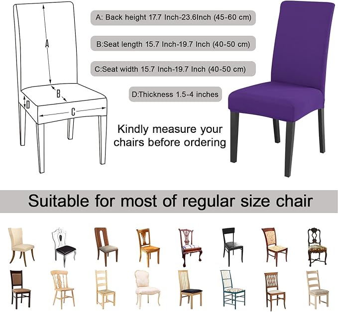 JQinHome Dining Chair Slipcover, High Stretch Removable Washable Chair Seat Protector Cover Set of 6,Chair Covers for Dining Room, Kitchen,Home Party,Wedding Ceremony(Purple, 6PC)-Ruum Studio Home